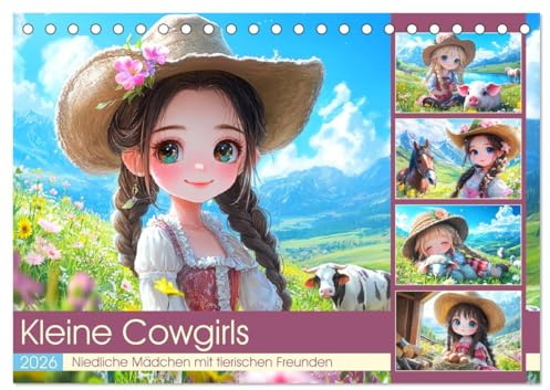 Kleine Cowgirls. Niedliche Mädchen mit tierischen Freunden (Tischkalender 2026 DIN A5 quer), CALVENDO Monatskalender: Mit zauberhaften Cowgirls und ... in der Natur unterwegs (CALVENDO Kunst)