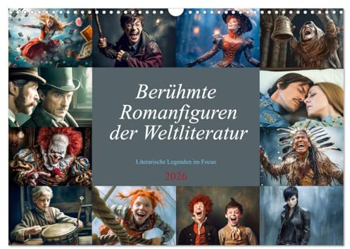 Berühmte Romanfiguren der Weltliteratur (Wandkalender 2026 DIN A3 quer), CALVENDO Monatskalender: Eine Reise mit berühmten Romanfiguren, ein Jahr voller literarischer Abenteuer. (CALVENDO Kunst)