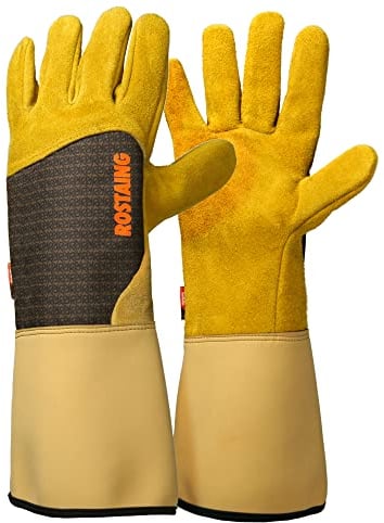 ROSTAING Gants RONCIER - Paire de Gants de Jardinage - Protection Cuir - Gants de Jardinage pour les Épines et Ronces et Gants de Travail, taille S, Beige