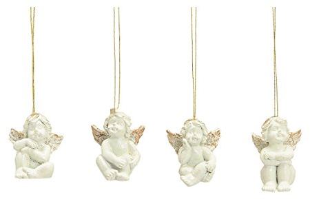 8er Set Engelfiguren zum Hängen Weiss mit Goldschimmer Hochzeit Taufe Geburt Weihnachten Angel Gebet Andenken