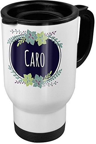 printplanet Thermobecher weiß mit Namen Caro - Motiv Flowers - Coffee to Go Becher, Thermo-Tasse