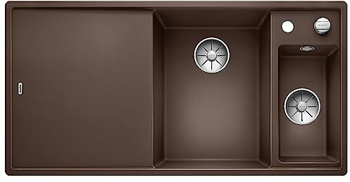 BLANCO AXIA III 6 S-F | Granitspüle aus SILGRANIT cafe | Einbauart: Flächenbündig | Hauptbecken rechts | mit Glasschneidbrett | für 60 cm breite Unterschränke | Reinigungsfreundliche Öberfläche