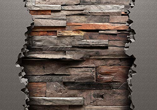 decomonkey Fototapete Steinwand Holzwand 350x256 cm XL Tapete Fototapeten Vlies Tapeten Vliestapete Wandtapete moderne Wandbild Wand Schlafzimmer Wohnzimmer Mauer Holzoptik Brett Holz