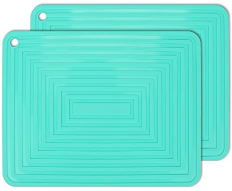 2 Pack Large Silicone Trivet Mats/Hot Pads,Pot Holder,9x12 Non Slip Flexible Durable Heat Resistant Pot Coaster Kitchen Table Countertop Mats (Cyan)