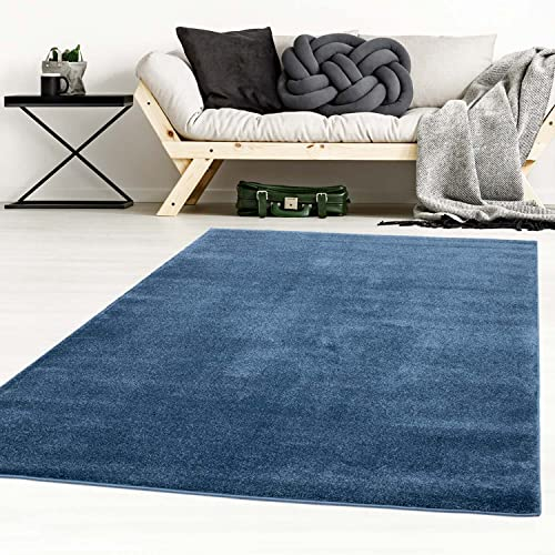 Taracarpet Kurzflor-Designer Uni Teppich extra weich fürs Wohnzimmer, Schlafzimmer, Esszimmer oder Kinderzimmer Gala dunkel-blau 200x290 cm