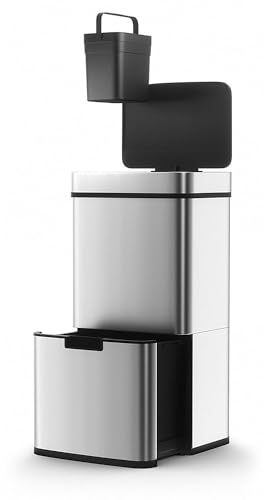 Poubelle De Cuisine Automatique Tri Sélectif Double Compartiment 75l NARVIK En Acier Inox Recyclage Grande Capacité Et Poubelle De Table 3l