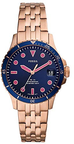 Fossil Montre FB-01 Trois Aiguilles, Date, Acier Inoxydable Ton Or Rose pour Femme, ES4767
