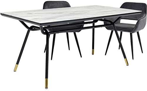 Kare Design Tisch South Beach, Schwarz, Weiß, 4-6 Personen, Sicherheitsglas Tischplatte, Marmor-Look, Industrial Stil, Elegant, Rechteckig, Esszimmer, Küchentisch, Konferenzraum, 75x180x90 cm (HxBxT)