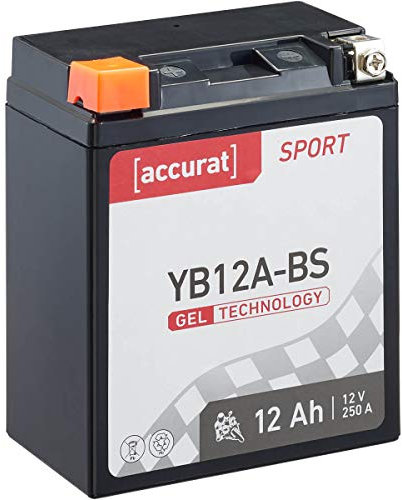 Accurat Motorradbatterie YB12A-BS - 12V, 12Ah, 250A, zyklenfest, wartungsfrei, Gel - Starterbatterie, Batterie in Erstausrüsterqualität für Rasentraktor, Roller, Motorrad, Quad