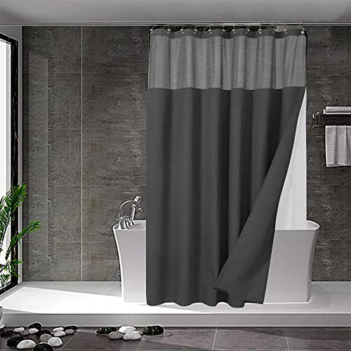 N&Y HOME Waffle Weave Shower Curtain with Snap-in Fabric Liner Set, 12 Hooks Included - Hotel Style, Water-Repellent & Washable, Heavyweight Fabric & Mesh Top Window - 71x72, Graphite Gray