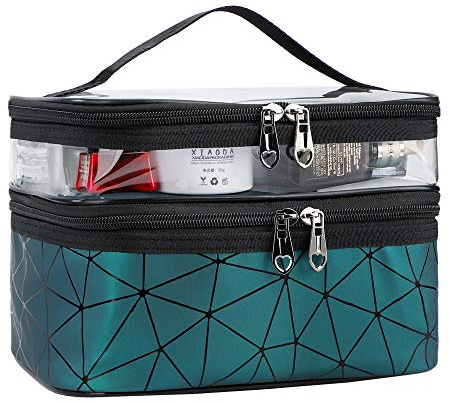 Kosmetiktasche Doppelschichtige Kulturbeutel Tragbare Transparent Reise Schminktasche Große Makeup Bag Case Organizer Wasserdicht Waschtasche für Männer und Frauen