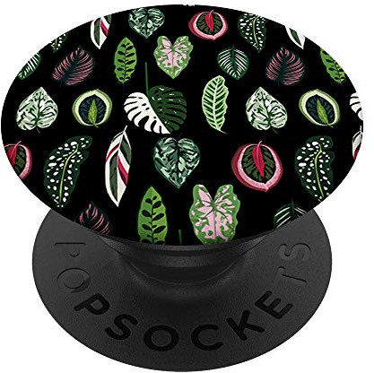 NEU Pflanzen Blatt Calathea Varigatea Monstera schwarz PopSockets PopGrip: Ausziehbarer Sockel und Griff für Handys/Tablets mit Tauschbarem Top