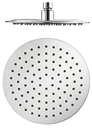 ENKI R14 200mm Chrome Round Shower Head, Rainfall | Anti-Limescale Nozzles, Stainless Steel, 1-Year Guarantee, Rainfall Shower Head Arm, Replacement Arm, Modern, Easy Install