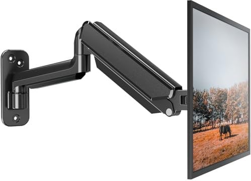ELIVED Wall Mount Gas Spring Arm for 13-32 Inch PC Monitors With VESA 75x75 / 100x100mm up to 9KG, Tilt Swivel Rotate Single Arm, Height Adjustable Wall Bracket EV023
