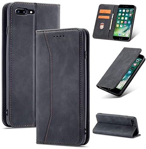 TOHULLE for iPhone 7 Plus iPhone 8 Plus Wallet Case, Vintage PU Leather Flip Case with Card Holder Kickstand Hidden Magnet Folio Case Book Cover Compatible with iPhone 7 Plus/8 Plus - Black