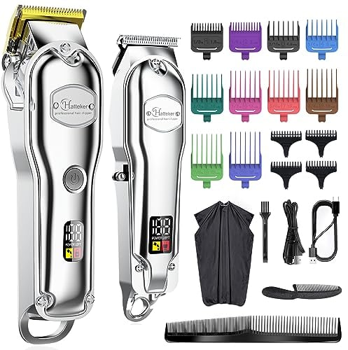 Hatteker Haarschneidemaschine Profi Haartrimmer Bartschneider Barttrimmer Rasierer Herren Elektrisch Barber IPX7 Wasserdichter T-Blade Trimmer USB Wiederaufladbar