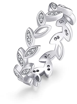 Candyfancy Olivenblatt Damen Ring Silber 925 Zirkonia Wickelring Stapelringe Verlobungsring Größe 49