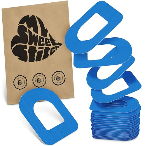 MySweetStitch 25 Ringpatches für Omnipod 5/DASH/EROS oval Blue | Stabilisiert ablösende Ränder, Mitte bleibt frei, wasserfest und flexibel, bis zu 3 Tage Halt