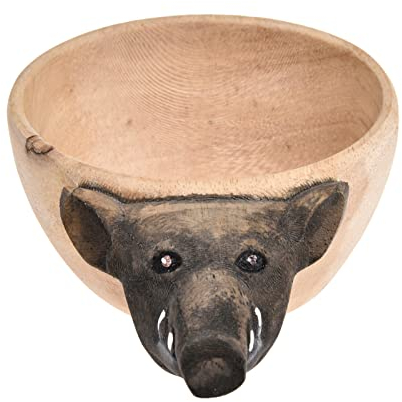 Holz Kuksa Tiere Kopf Bild Tasse, Nordic Style Handgemachte Tragbare Reise Camping Tasse für Rucksackreisen, Wandern, Lagerfeuer, Überleben, Bushcraft (Farbe B: Wildschwein)