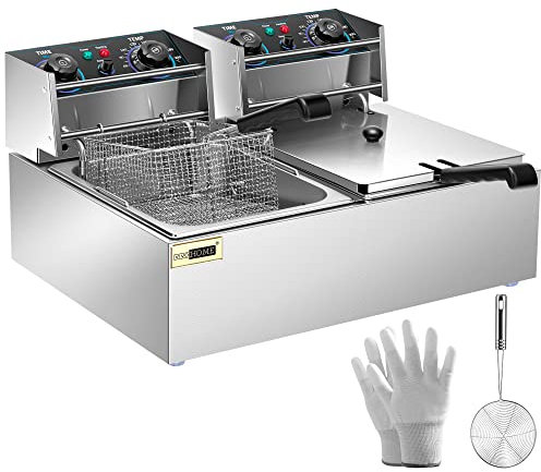 VIVOHOME Friteuse 19,6 L à huile avec Technologie de Zone froide 5000 W professionnelle à deux Compartiments avec Minuterie de 60 Minutes