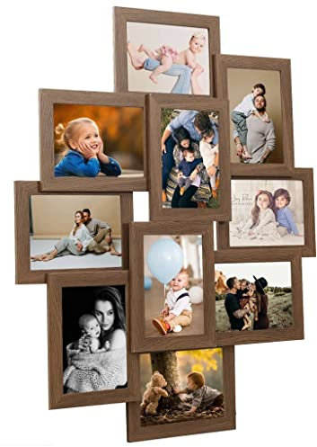 vidaXL Collage Bilderrahmen für 10x(13x18cm) Fotos Fotorahmen Posterrahmen Objektrahmen Bilder Foto Poster Rahmen Bildergalerie Hellbraun MDF