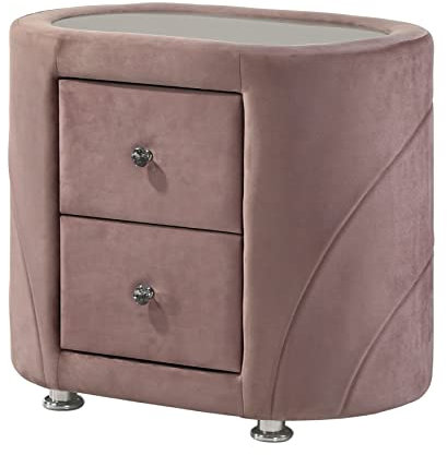 Acme Salonia Nachttisch mit 2 Schubladen, Samt, mit Spiegelplatte, Rosa
