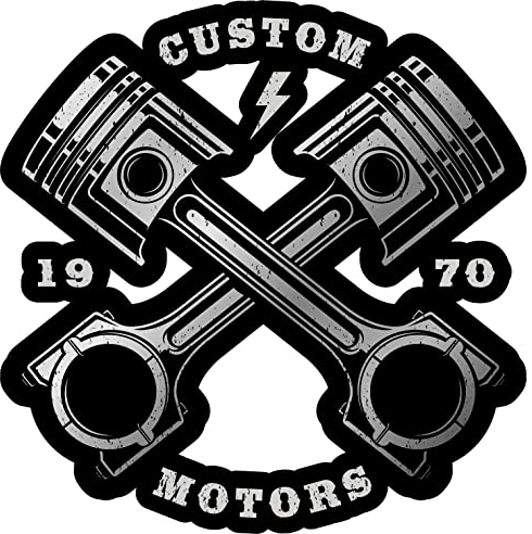 Samunshi Custom Motors Kolben Aufkleber Autoaufkleber für Motorrad Fahrrad Roller oder Auto Sticker Chopper Hot Rod Bopper Enduro Motocross Rockabilly Vinta (20x20cm Custom Motors Kolben)