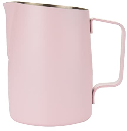 Dianoo Jarra de espuma de leche con asa, jarra de vapor de acero inoxidable de 600 ml, taza espumadora de leche espresso para café, capuchino, latte arte, rosa