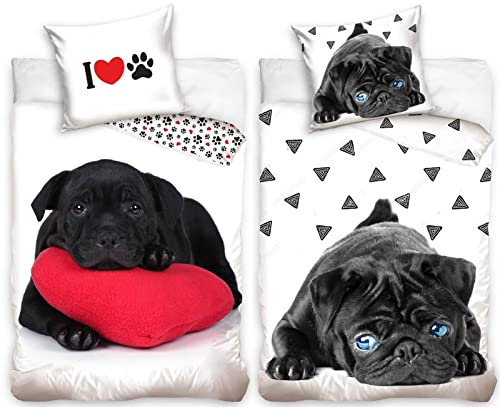 rainbowFUN.de 2 x Hunde-Bettwäsche-Set Wendemotiv 135x200 80x80 Baumwolle Bettzeug Welpen Labrador