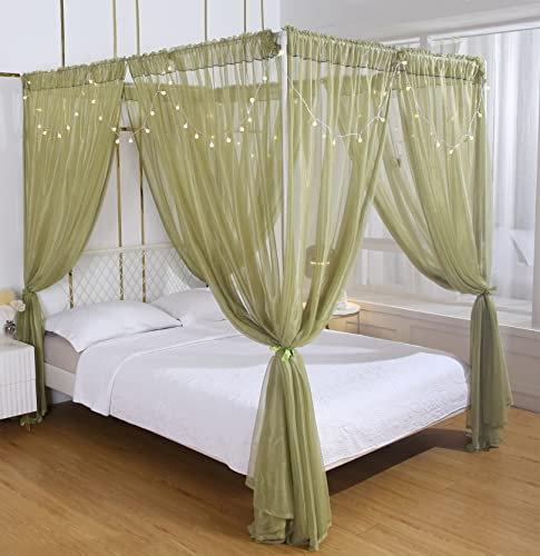 Akiky Betthimmel für Mädchenzimmer, durchsichtiger Vorhang für Doppelbett, Queen-Size-Bettvorhänge, 8 Paneele mit Licht, Raumdekoration, Kingsize, Salbeigrün