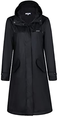rhythm of the rain Regenmantel Damen wasserdicht Softshelljacke lang PU Windbreaker wasserdicht Parka mit Kapuze(black)