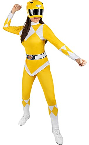 Funidelia Power Ranger Kostüm gelb für Damen, Offizielle Lizenz, Größe M Film und Serien, Superhelden - Verkleidung für Erwachsene für Partys, Karneval und Halloween