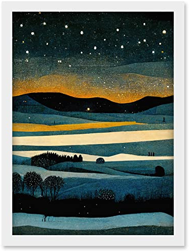 Doppelganger33 LTD Star Filled Twilight Landscape Painting Artwork Framed Wall Art Print A4