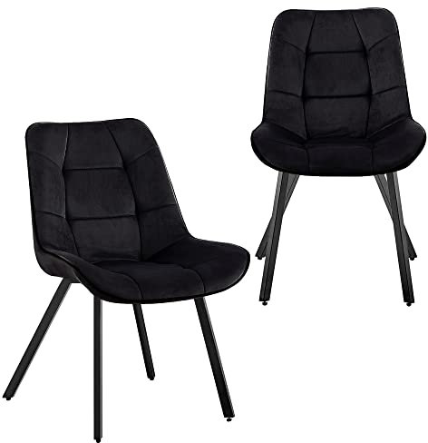 TRISENS Samtstühle Stoffstühle Polsterstuhl Esszimmerstühle Küchenstühle aus Samt Metallbeine, Farbe:Schwarz, Menge:2 St.