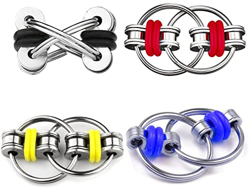 Flippy Chain Fidget,4 Stück Dekomprimierung Ketten-schlüsselring Bike Chain Fidget Set Unendlicher Flip Chain Dekompression Stressreduzierer für Kinder Erwachsene und Jugendliche