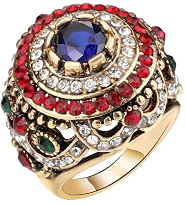 YAHOYA Neue Ankunft Dubai Gold Antiker Ring für Frauen Bohemian Blue Resin Inlay Crystal Punk King Ring Vintage Schmuck