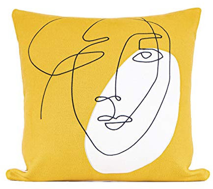 Kissenbezüge Dekorative Kissenhülle Abstrakte Gesicht Bestickt Schlafzimmer Sofa Dekoration Quadratischen Kissenbezug Gelb 50x50cm (mit Kissenkern)