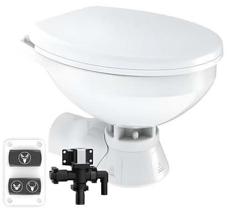 SEAFLO 12V Quiet Flush Electric Marine Toilet/Head, Freshwater (Regular) - Soft Close Seat, Single Button Flush Switch Panel, Built-In Macerator, For Boat/Yacht, CE & RoHs Certified, 4 Year Warranty!
