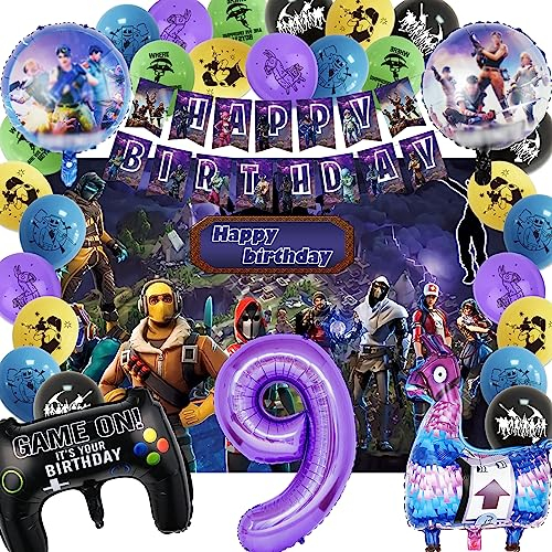 SWOKKTS Fortnit Globos de 9 año, Decoracion Cumpleaños Fortnit Niña Niño, Globos Play Gaming Gamer 9 Años, Globos de Cumpleaños Videojuegos Fiesta (Decoracion 9 Años)