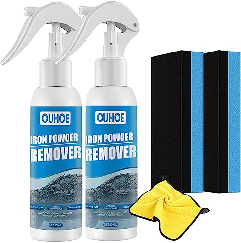 OUHOE Iron Powder Remover, Car Rust Removal Spray for Car, Rust Inhibitor Derusting Spray, for Rust Removal Of Various Metal Automobile (2p-100ml)