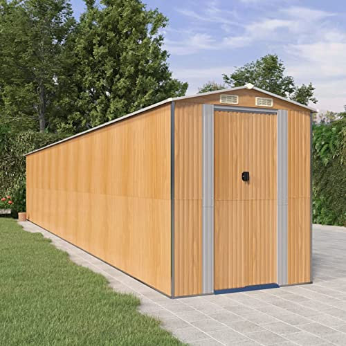 Geräteschuppen, LAPOOH Gerätehaus, Fahrradgarage, Gartenhütte, Fahrradunterstand, Gartenhäuschen, Garten Hütte, Fahrrad Unterstand, Hellbraun 192x1021x223 cm Verzinkter Stahl