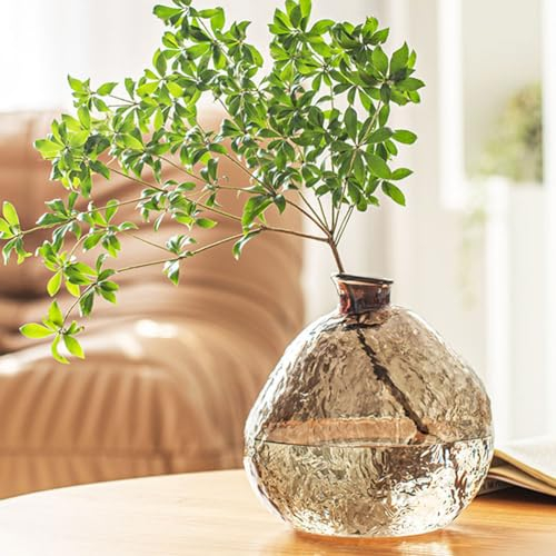 XIUWOUG Vase en Verre Brun Unique Vase en Verre ambré irrégulier pour centres de Table décoration de Table d'entrée de Salon,Marron