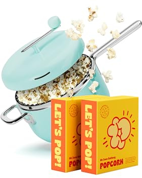 POPSMITH Mint Starter Bundle – 6 Quart Edelstahl-Herd-Popcornmaschine mit 5 Kino-Popcorn und 5 Wasserkocher, Mais-Popcorn-Kits