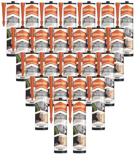 IZODEKOR 3D Wall Panel Adhesive -24x310ml- High-Strength Acrylic Adhesive Sealant for Wall Panels, Wood, Foam Board, Ceiling Tile, Glass, Instant Grab Formula for DIY & Construction | 310ml, 24 Pack