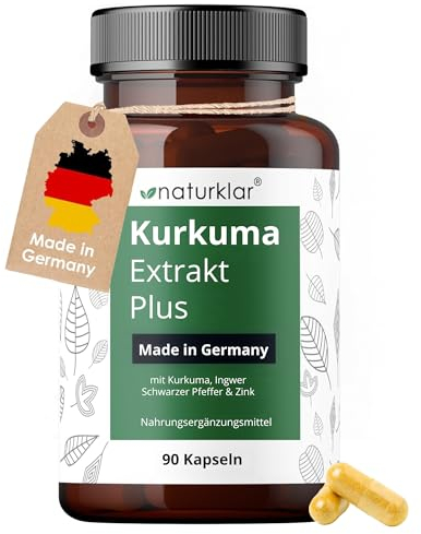 Kurkuma Extrakt Kapseln - 5-Fach Kombi - entspricht 5.200mg Kurkuma pro Tagesdosis - Curcuma Kapseln hochdosiert mit Curcumin, Ingwer, Piperin & Zink - 90 Kapseln - Vegan aus Deutschland