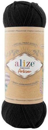 100g Sockenwolle Alize Superwash Artisan 75% Wolle Strickwolle Häkelgarn Farbwahl, Farbe:60 schwarz