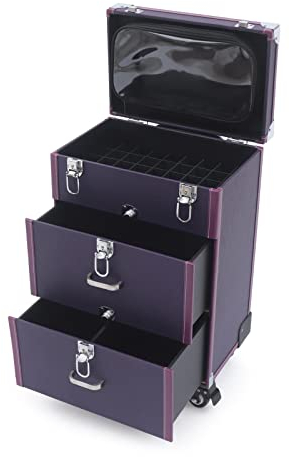 Kosmetikkoffer Trolley,Make up Koffer mit Rollen,Schminkkoffer 3 Schubladen für Nagellack Organizer,Schmuck Reise Kosmetik Zug Koffer - Abschließbar - 36×23×49cm (Lila)