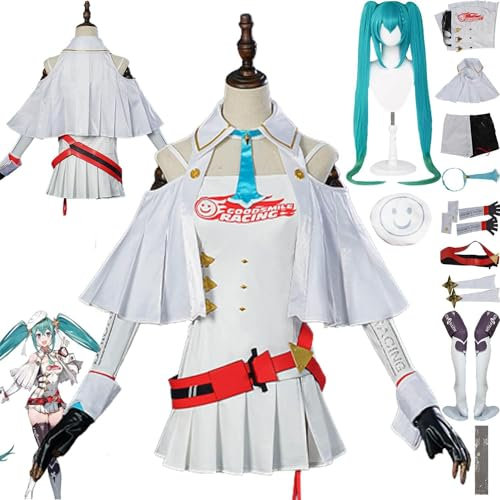 XLJLKJDS Anime Vocaloid Miku Cosplay Kostüm Outfit Rollenspiel Uniform Kleider Perücke Hut Kopfbedeckung Komplettset Halloween Karneval Party Dress Up Anzug