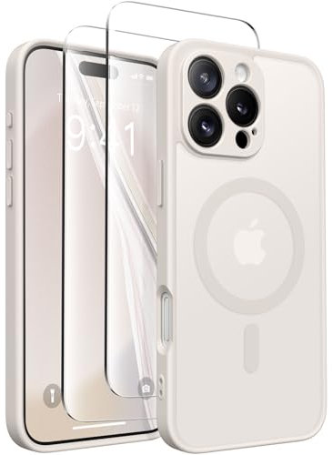 CAPRARO Magnetic Compatible with iPhone 16 Pro Case, Upgraded [Full Camera Protection] [Compatible with MagSafe] Protective Translucent Matte Women Girl Phone Case Cover, Stone