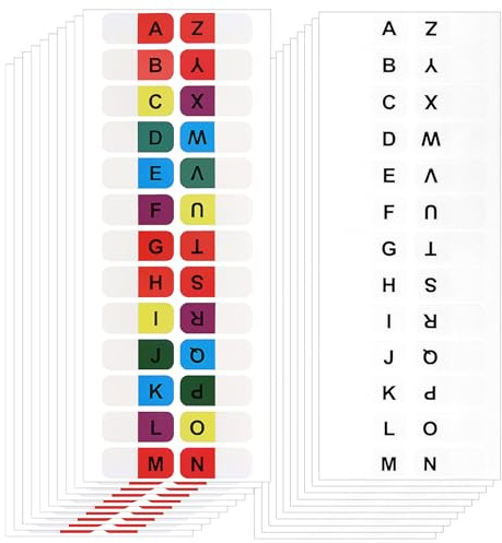 AOZUO 520 stycken A-Z register, index flikarsjälvhäftande färgglada vita bokstavsregister alfabetiska register etiketter för kontor anteckningsbok